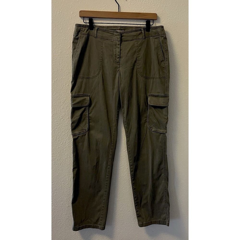 J Jill Womens Pants Size 8 Army Green Straight Twill Cargo Pockets Stretch
